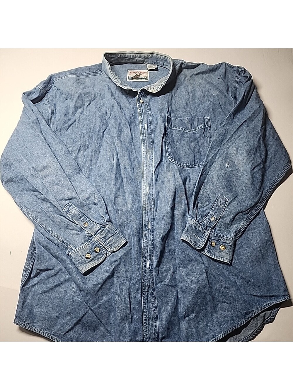 Moose Creek Men's Long Sleeved Denim Button Down Cotton Shirt Size XL